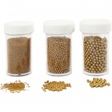 Mini Beads - Sortiment, Größe 0,6-0,8+1,5-2+3 mm, Gold, 3x45 g/ 1 Pck