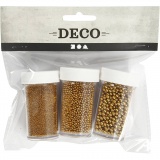 Mini Beads - Sortiment, Größe 0,6-0,8+1,5-2+3 mm, Gold, 3x45 g/ 1 Pck