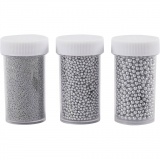 Mini Beads - Sortiment, Größe 0,6-0,8+1,5-2+3 mm, Silber, 3x45 g/ 1 Pck