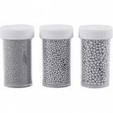 Mini Beads - Sortiment, Größe 0,6-0,8+1,5-2+3 mm, Silber, 3x45 g/ 1 Pck