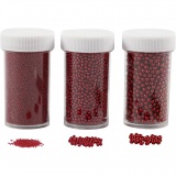 Mini Beads - Sortiment, Größe 0,6-0,8+1,5-2+3 mm, Rot, 3x45 g/ 1 Pck