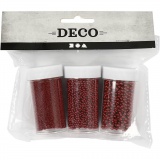 Mini Beads - Sortiment, Größe 0,6-0,8+1,5-2+3 mm, Rot, 3x45 g/ 1 Pck