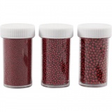 Mini Beads - Sortiment, Größe 0,6-0,8+1,5-2+3 mm, Rot, 3x45 g/ 1 Pck