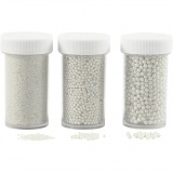 Mini Beads - Sortiment, Größe 0,6-0,8+1,5-2+3 mm, Perlmutt, 3x45 g/ 1 Pck