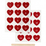 Rub-on Stickers, Adventkalender-Zahlen, H 32 mm, B 28 mm, Blatt 12,2x15,3 cm, Rot, 1 Pck