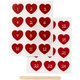 Rub-on Stickers, Adventkalender-Zahlen, H 32 mm, B 28 mm, Blatt 12,2x15,3 cm, Rot, 1 Pck
