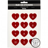 Rub-on Sticker, Adventkalender-Zahlen, H 32 mm, B 28 mm, 12,2x15,3 cm, Rot, 1 Pck