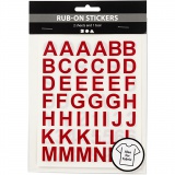 Rub-on Stickers, Buchstaben & Zahlen, H 17 mm, B 17 mm, Blatt 12,2x15,3 cm, Rot, 1 Pck