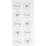 Sticker, Herz-Hochzeit, D 25 mm, Blatt 7,8x15,5 cm, Schwarz, 2 Bl. sort./ 1 Pck