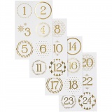 Sticker für Adventskalender, D 40 mm, 9x14 cm, Gold, Weiß, 4 Bl./ 1 Pck