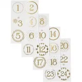 Sticker für Adventskalender, D 40 mm, Blatt 9x14 cm, Gold, Weiß, 4 Bl./ 1 Pck