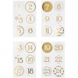 Sticker für Adventskalender, D 40 mm, Blatt 9x14 cm, Gold, Weiß, 4 Bl./ 1 Pck