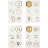 Sticker für Adventskalender, D 40 mm, 9x14 cm, Gold, Weiß, 4 Bl./ 1 Pck