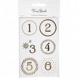 Sticker für Adventskalender, D 40 mm, Blatt 9x14 cm, Gold, Weiß, 4 Bl./ 1 Pck