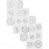 Sticker für Adventskalender, D 40 mm, Blatt 9x14 cm, Silber, Weiß, 4 Bl./ 1 Pck