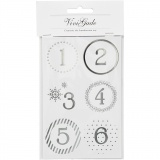 Sticker für Adventskalender, D 40 mm, Blatt 9x14 cm, Silber, Weiß, 4 Bl./ 1 Pck