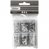 Glitter-/Pailletten-Sortiment, Silber, 6x5 g/ 1 Pck