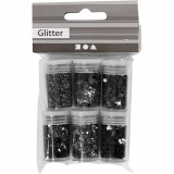 Glitter-/Pailletten-Sortiment, Schwarz, 6x5 g/ 1 Pck