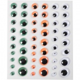 Wackelaugen, selbstklebend, D 6+8+10+12+15 mm, Grün, Orange, Weiß, 54 Stck., 1 Bl.