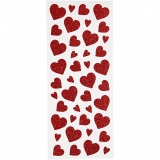 Sticker mit Glitter, Herzen, Blatt 10x24 cm, Rot, 2 Bl./ 1 Pck