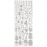 Sticker mit Glitter, Zahlen, Blatt 10x24 cm, Silber, 2 Bl./ 1 Pck