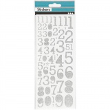 Sticker mit Glitter, Zahlen, Blatt 10x24 cm, Silber, 2 Bl./ 1 Pck