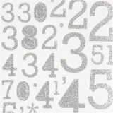 Sticker mit Glitter, Zahlen, Blatt 10x24 cm, Silber, 2 Bl./ 1 Pck
