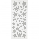 Sticker mit Glitter, Sterne, Blatt 10x24 cm, Silber, 2 Bl./ 1 Pck