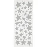 Glitzeraufkleber, Sterne, Blatt 10x24 cm, ca. 110 Stk, Silber, 2 Bl./ 1 Pck