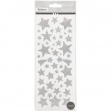 Sticker mit Glitter, Sterne, 10x24 cm, Silber, 2 Bl./ 1 Pck