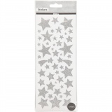 Sticker mit Glitter, Sterne, Blatt 10x24 cm, Silber, 2 Bl./ 1 Pck