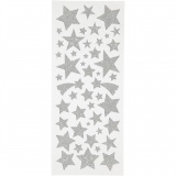 Sticker mit Glitter, Sterne, Blatt 10x24 cm, Silber, 2 Bl./ 1 Pck