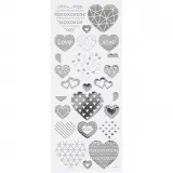 Stickers, Herzen, Blatt 10x24 cm, ca. 25 Stk, Silber, 1 Bl.