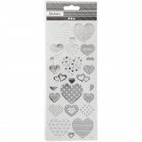 Stickers, Herzen, Blatt 10x24 cm, Silber, 1 Bl.