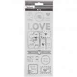 Sticker mit Sternen, Love, Blatt 10x24 cm, Silber, 1 Bl.