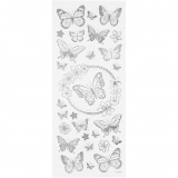 Sticker mit Sternen, Schmetterling, Blatt 10x24 cm, Silber, 1 Bl.