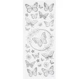 Sticker mit Sternen, Schmetterling, Blatt 10x24 cm, ca. 28 Stk, Silber, 1 Bl.