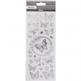 Sticker mit Sternen, Schmetterling, Blatt 10x24 cm, Silber, 1 Bl.