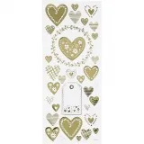 Sticker 'Thank you', Herzen, Blatt 10x24 cm, ca. 33 Stk, Gold, 1 Bl.