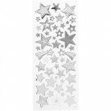 Sticker mit Sternen, Sterne, Blatt 10x24 cm, Silber, 1 Bl.