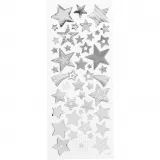 Sticker mit Sternen, Sterne, Blatt 10x24 cm, ca. 52 Stk, Silber, 1 Bl.