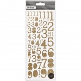 Sticker mit Glitter, Zahlen, Blatt 10x24 cm, Gold, 2 Bl./ 1 Pck