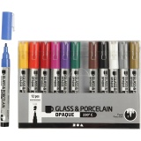 Glas-/Porzellanmalstift, Strichstärke 1-2 mm, Halbdeckend, Sortierte Farben, 12 Stk/ 1 Pck