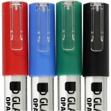 Glas-/Porzellanmalstift, Strichstärke 1-2 mm, Halbdeckend, Schwarz, Blau, Grün, Rot, 4 Stk/ 1 Pck