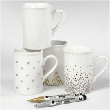 Glas-/Porzellanmalstift, Strichstärke 1-2 mm, Halbdeckend, Braun, Gold, Silber, Weiß, 4 Stk/ 1 Pck