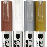 Glas-/Porzellanmalstift, Strichstärke 1-2 mm, Halbdeckend, Braun, Gold, Silber, Weiß, 4 Stk/ 1 Pck
