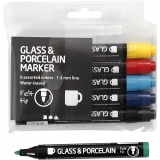 Glas-/Porzellanmalstift, Strichstärke 1-3 mm, Halbdeckend, Standard-Farben, 6 Stk/ 1 Pck