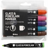 Glas-/Porzellanmalstift, Strichstärke 1-3 mm, Halbdeckend, Zusätzliche Farben, 6 Stk/ 1 Pck