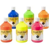 Acrylfarbe Neon, Neonfarben, 6x500 ml/ 1 Pck