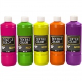 Textilfarbe, Sortierte Farben, 5x500 ml/ 1 Pck